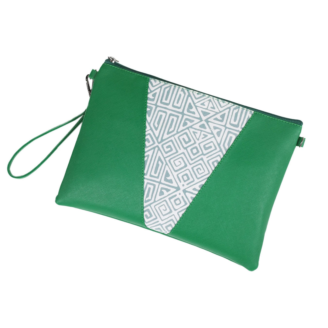 Green Batik Faux Leather Sling with Removable Strap - Nature's Fineness