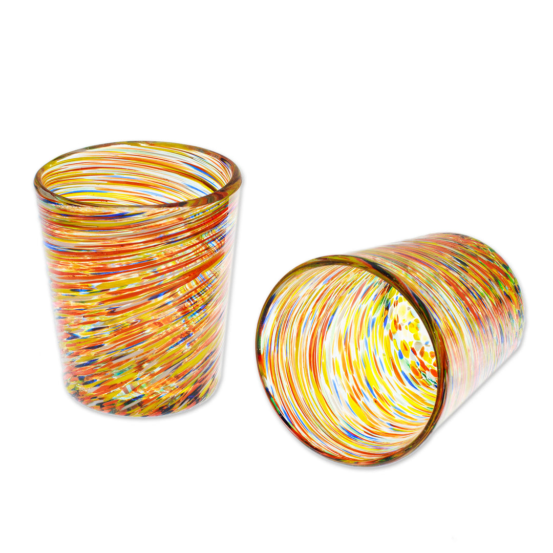 Eco-Friendly Handblown Multicolor Juice Glasses (Pair) - Rainbow Centrifuge