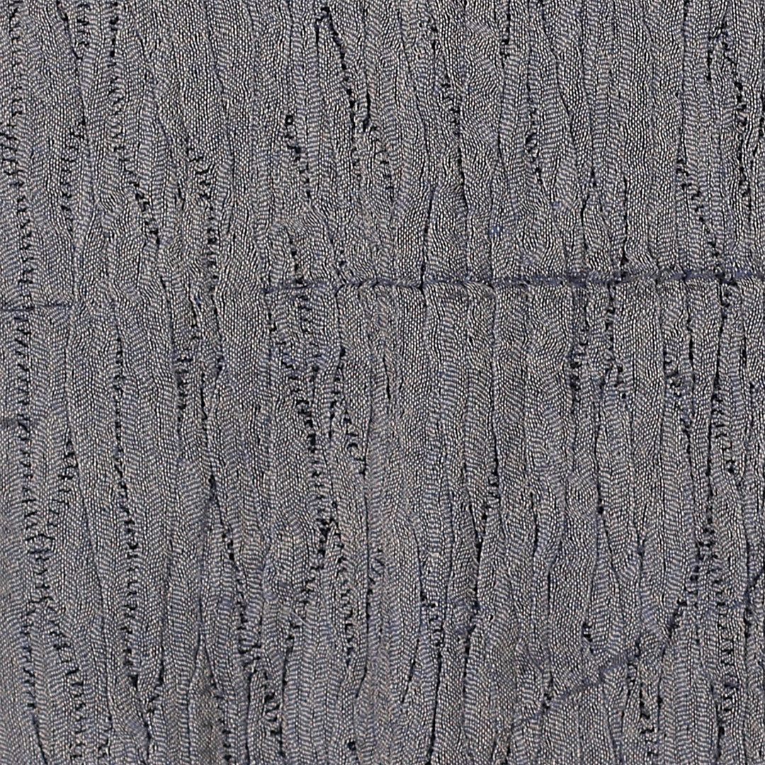 Woven Wool Blend Fringed Scarf in Blue with Wavy Texture - Blue Ripples