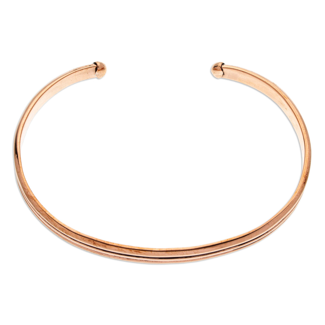 Polished and Oxidized Copper Cuff Bracelet from Mexico - Striped Charm
