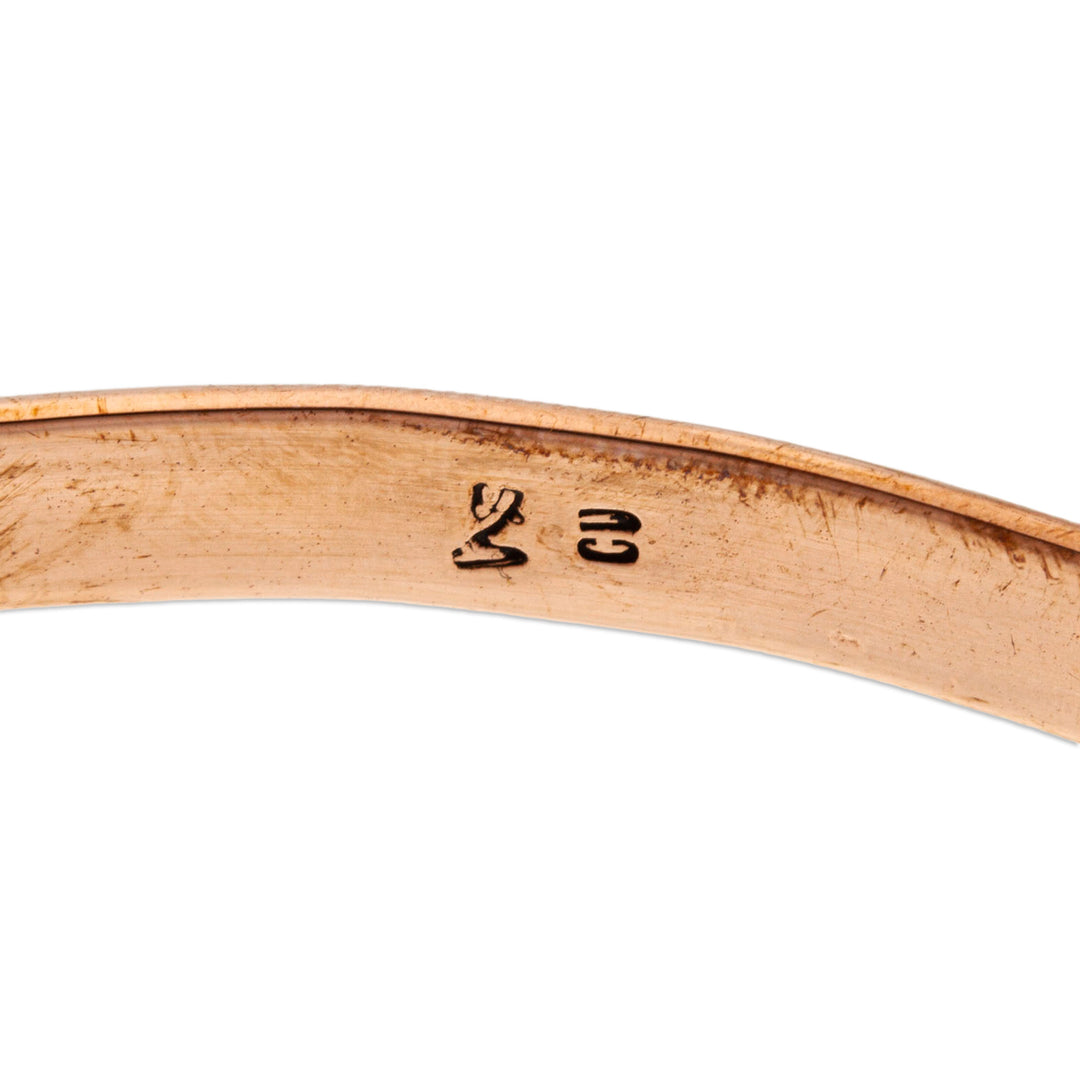 Polished and Oxidized Copper Cuff Bracelet from Mexico - Striped Charm