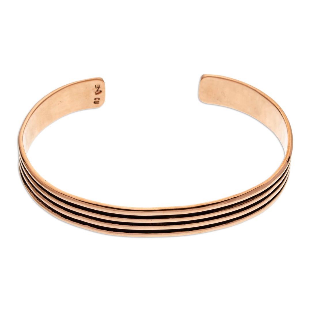 Copper Cuff Bracelet with Stripes Made in Mexico - Streaky Charm