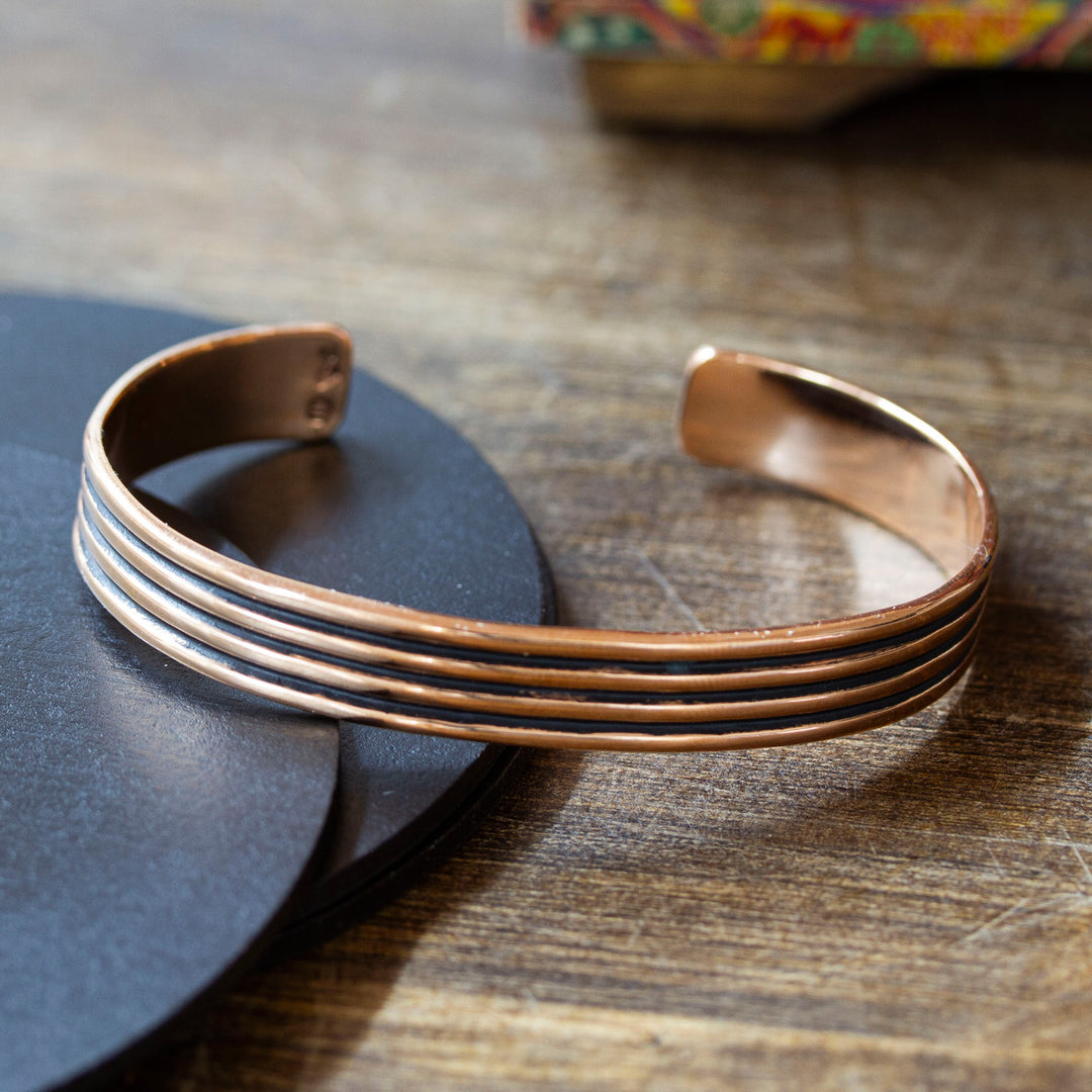 Copper Cuff Bracelet with Stripes Made in Mexico - Streaky Charm