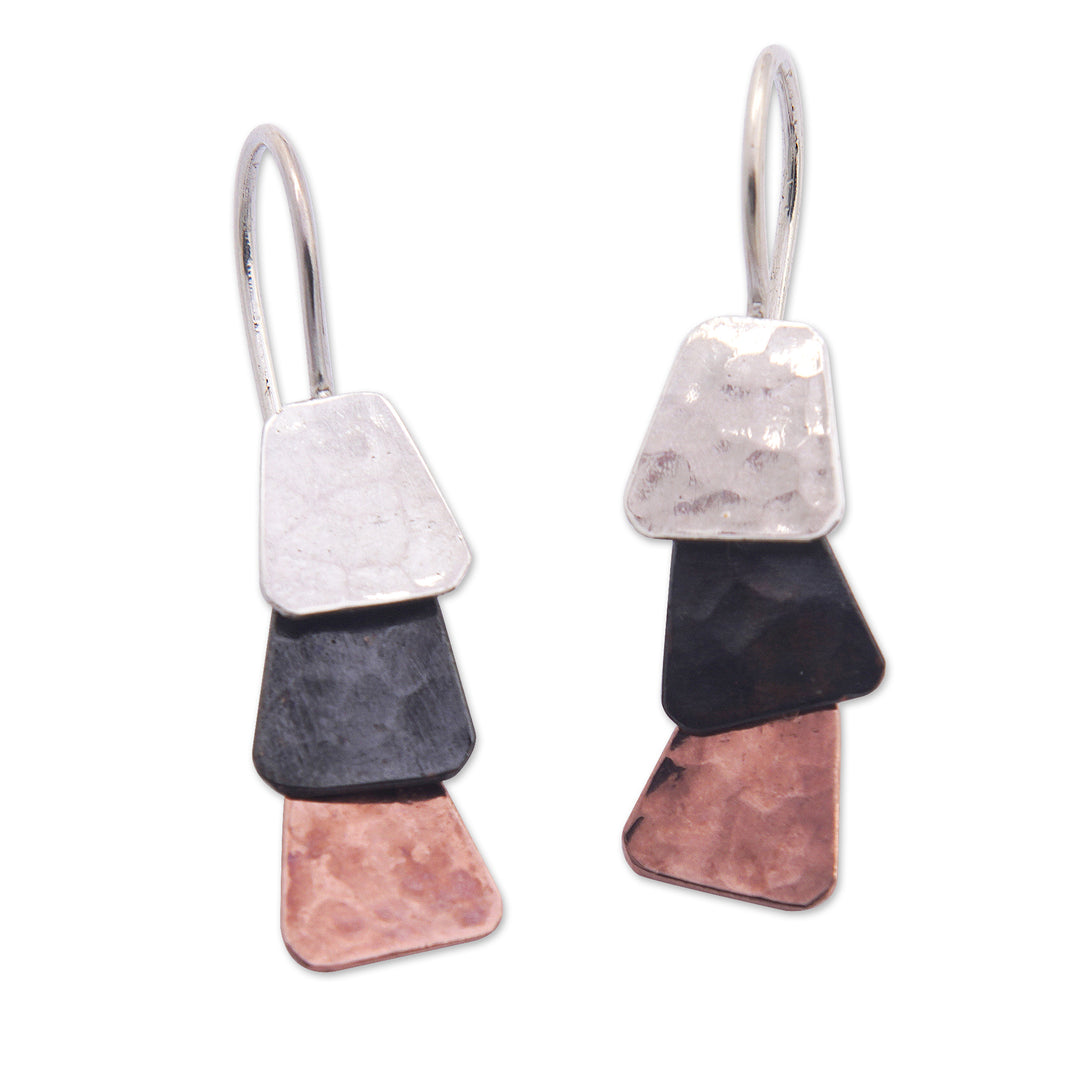 Geometric 18k Rose Gold-Accented Dangle Earrings from Bali - Dreamy Reflections