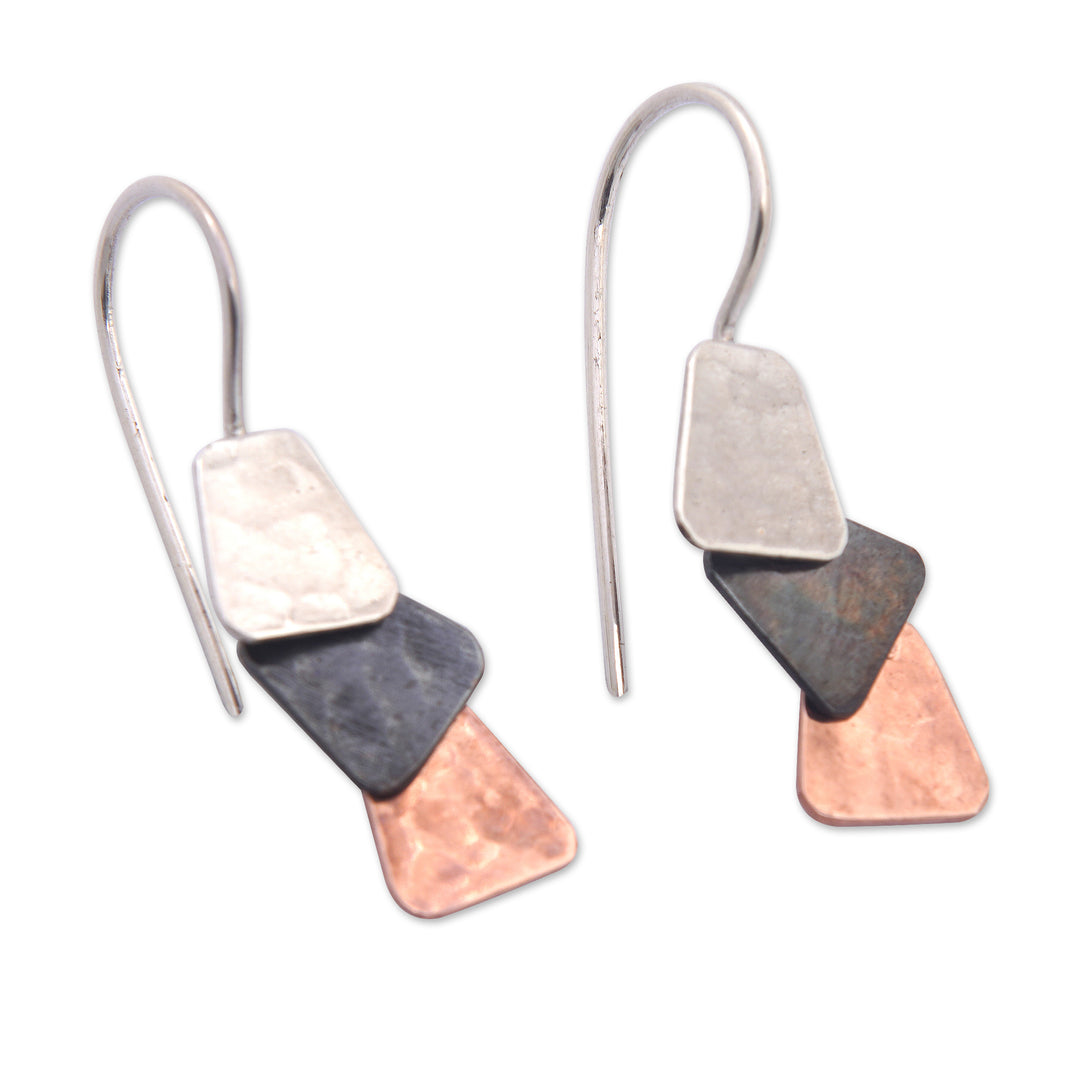 Geometric 18k Rose Gold-Accented Dangle Earrings from Bali - Dreamy Reflections