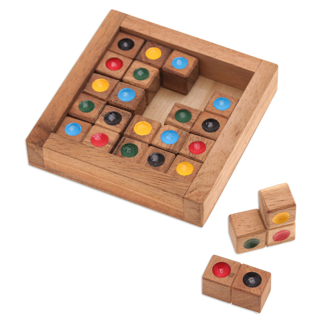 Sudoku-Inspired Raintree Wood Game with Colorful Pieces - Colorful Sudoku