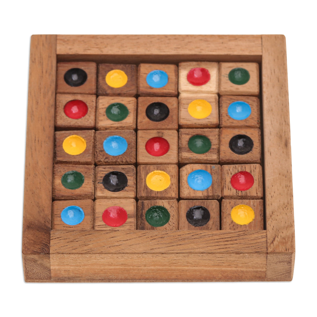 Sudoku-Inspired Raintree Wood Game with Colorful Pieces - Colorful Sudoku