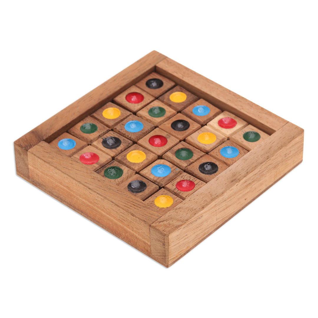 Sudoku-Inspired Raintree Wood Game with Colorful Pieces - Colorful Sudoku