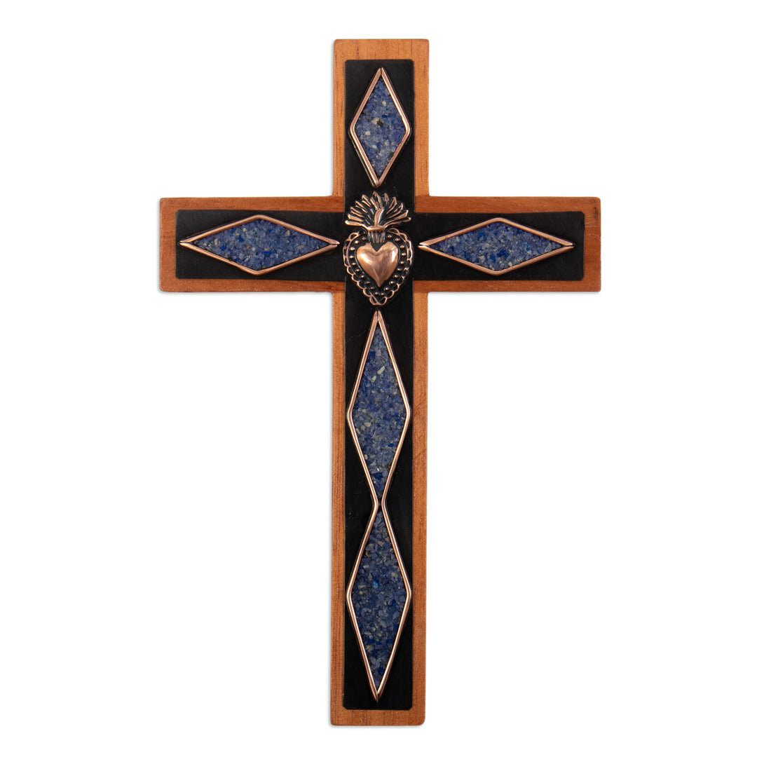 Copper and Bronze Wood Wall Cross with Sodalite Accents - Heroism Cross