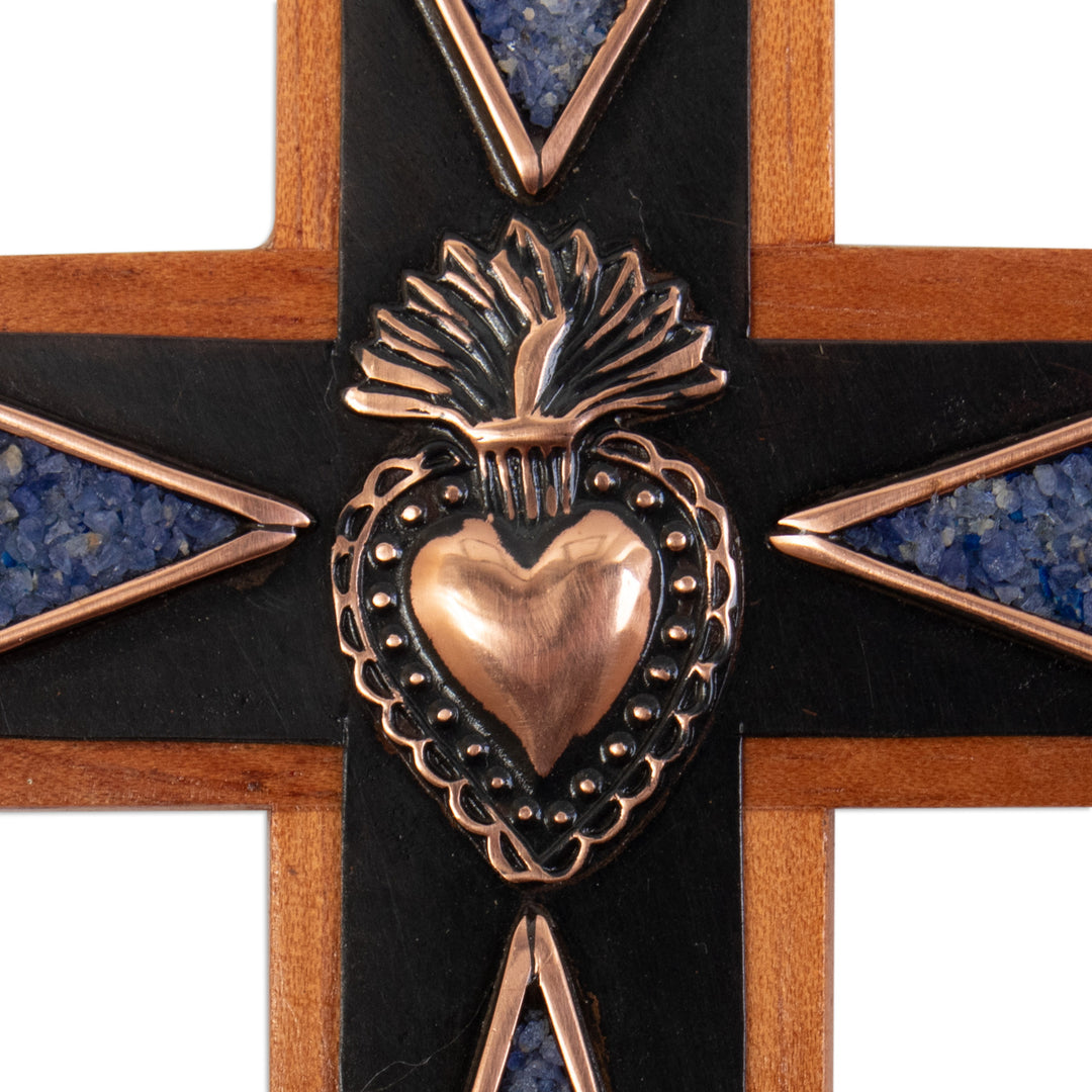 Copper and Bronze Wood Wall Cross with Sodalite Accents - Heroism Cross