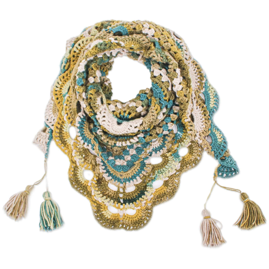 Handcrafted Turquoise and Green Crocheted Acrylic Capelet - Oceanic Spirit