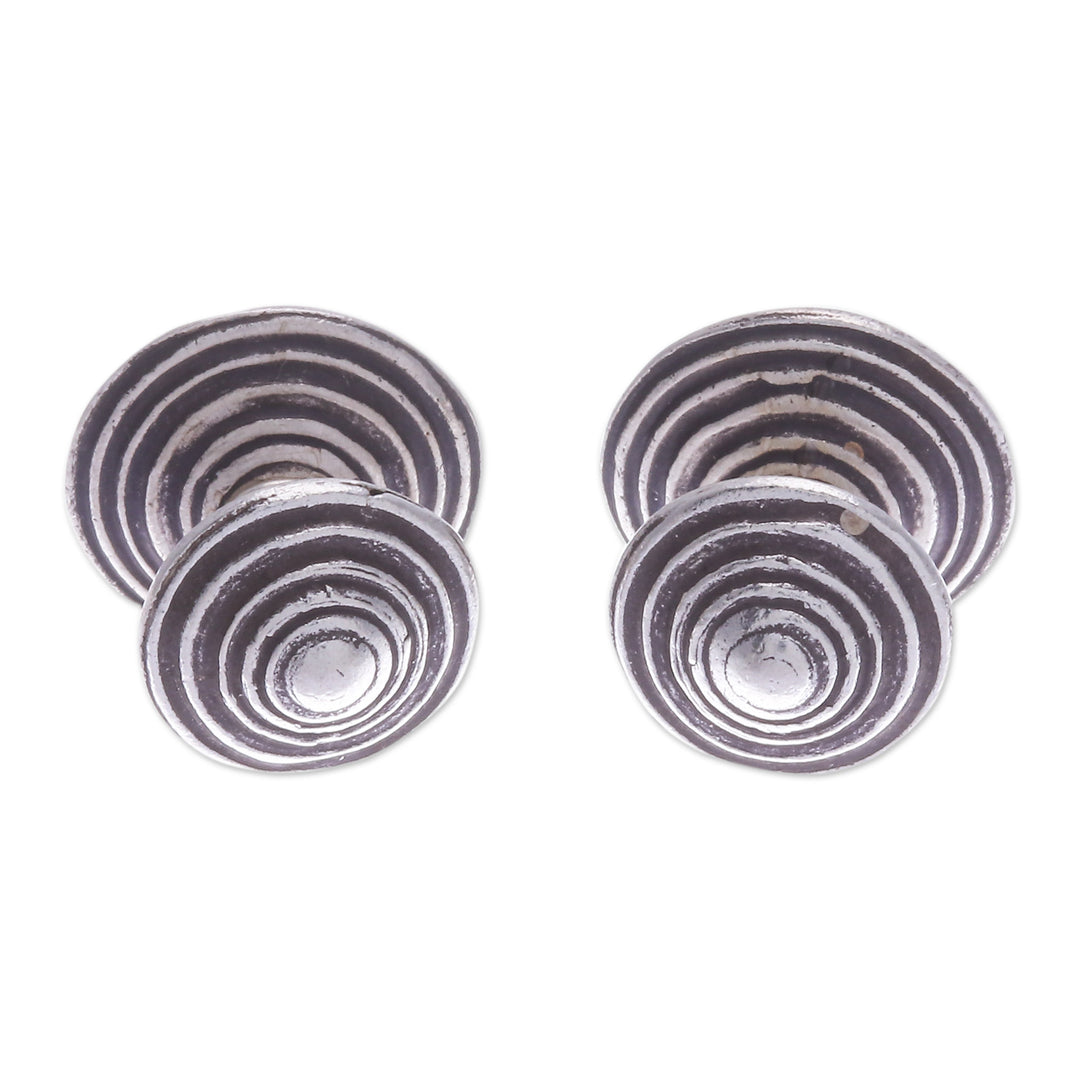 Polished Round Silver Button Earrings Crafted in Thailand - Hypnotically Radiant