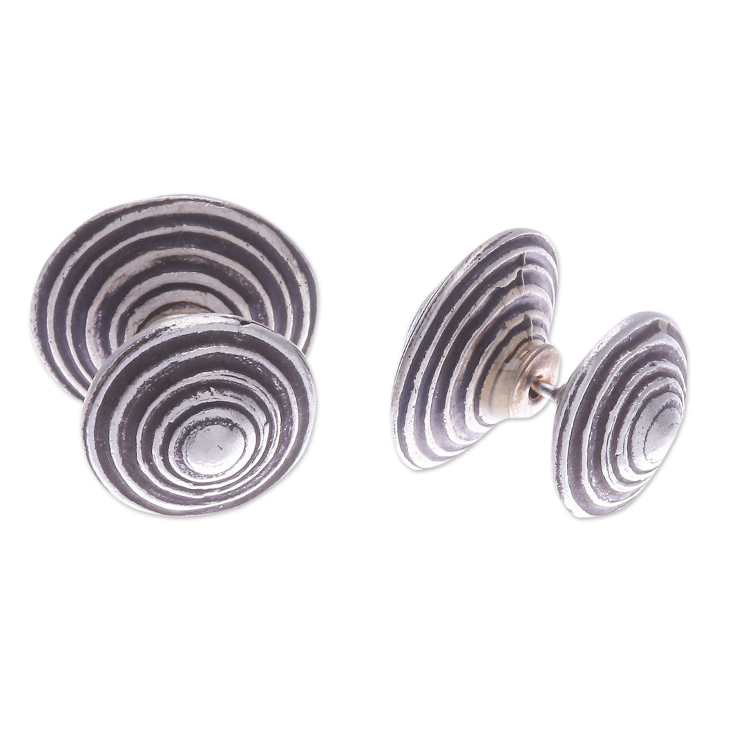 Polished Round Silver Button Earrings Crafted in Thailand - Hypnotically Radiant