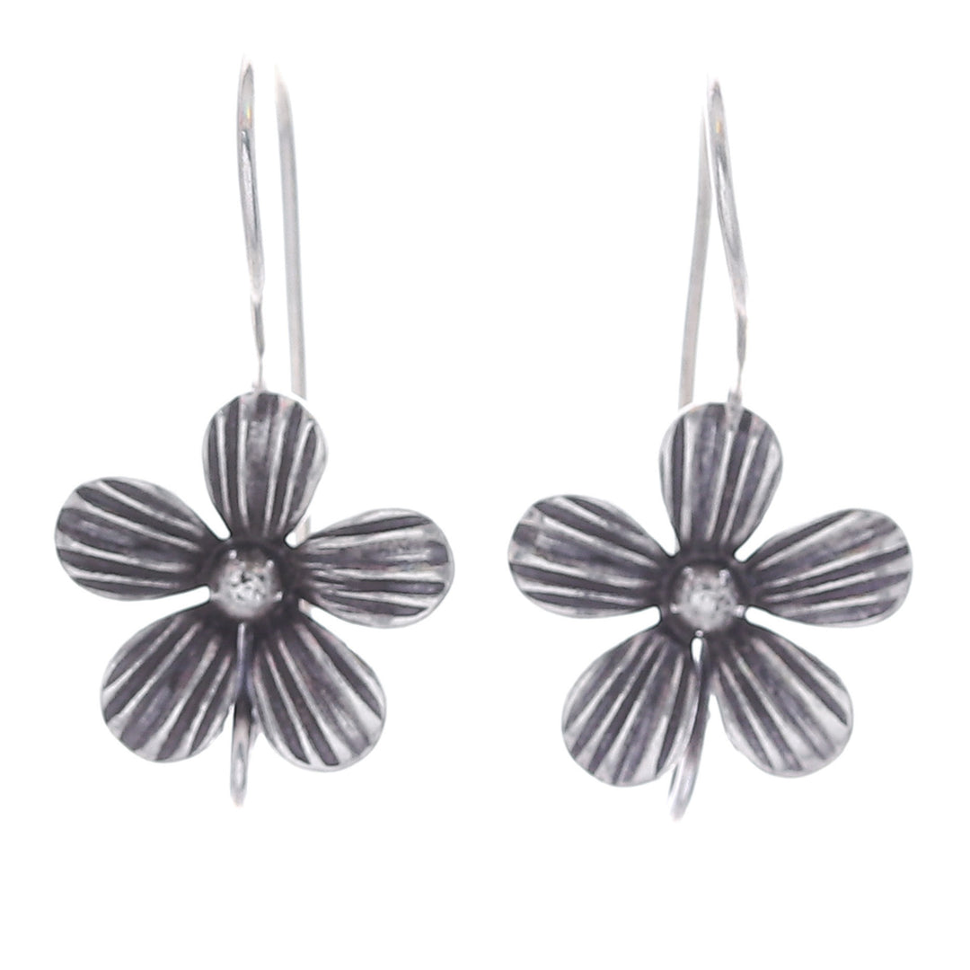 Polished Floral Silver Drop Earrings Crafted in Thailand - Elegance Blooms