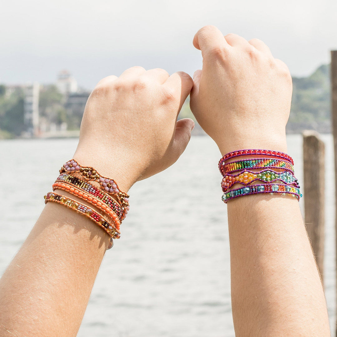 Two Handcrafted Beaded Positive Energy Long Wrap Bracelets - Protection and Joy