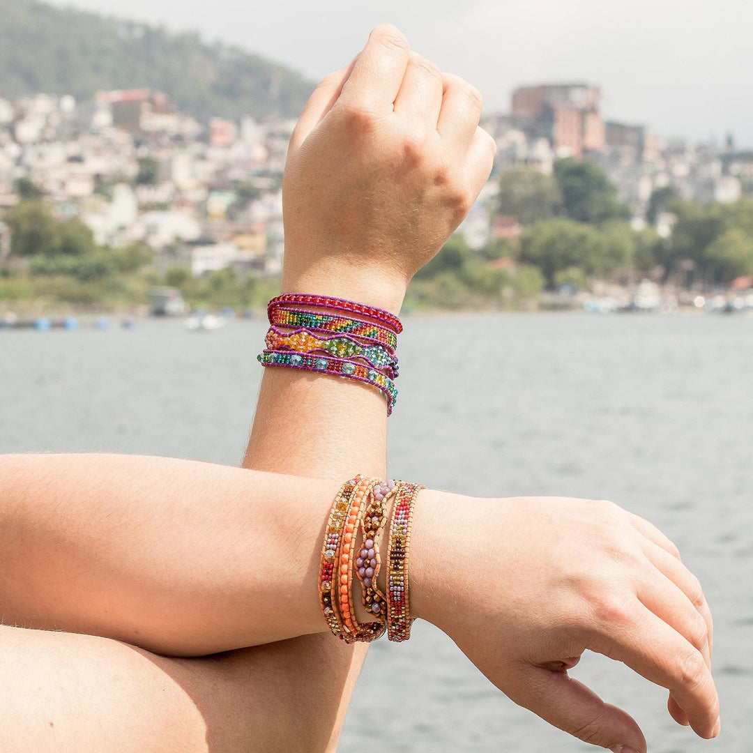 Two Handcrafted Beaded Positive Energy Long Wrap Bracelets - Protection and Joy