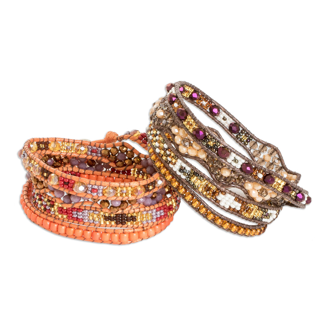 Two Handcrafted Beaded Positive Energy Long Wrap Bracelets - Protection and Abundance