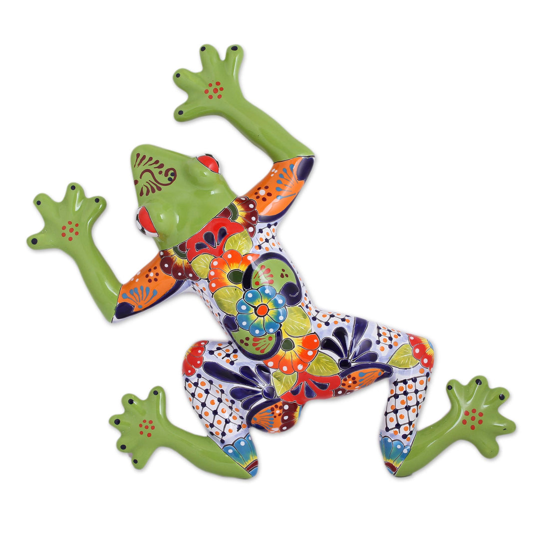 Hand-Painted Ceramic Tree Frog Wall Sculpture from Mexico - Vibrant Frog