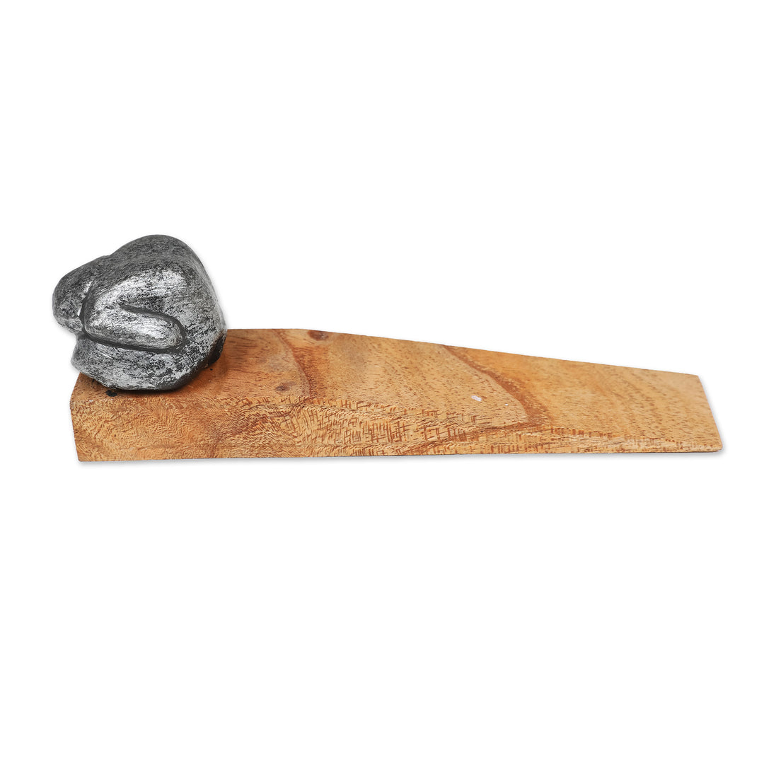 Handcrafted Jempinis Wood Door Stop with Meditating Yogui - Home Meditations