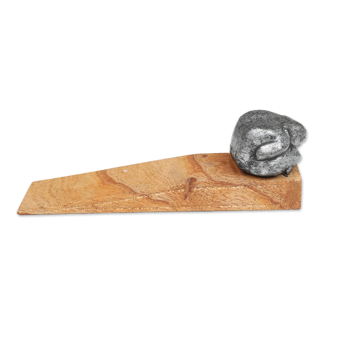 Handcrafted Jempinis Wood Door Stop with Meditating Yogui - Home Meditations