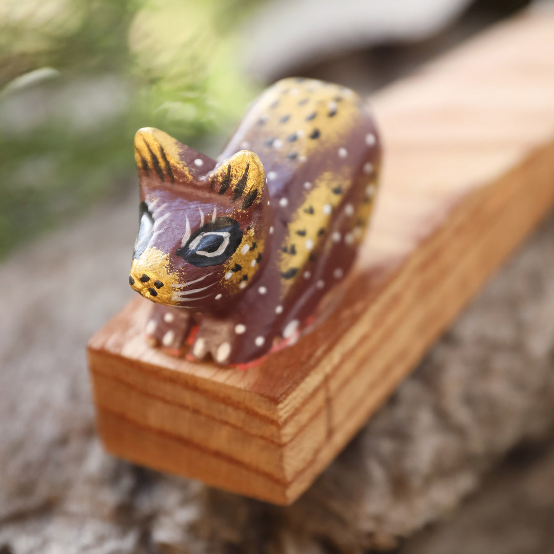 Handcrafted Jempinis Wood Door Stop with Painted Cat - Feline Entrance