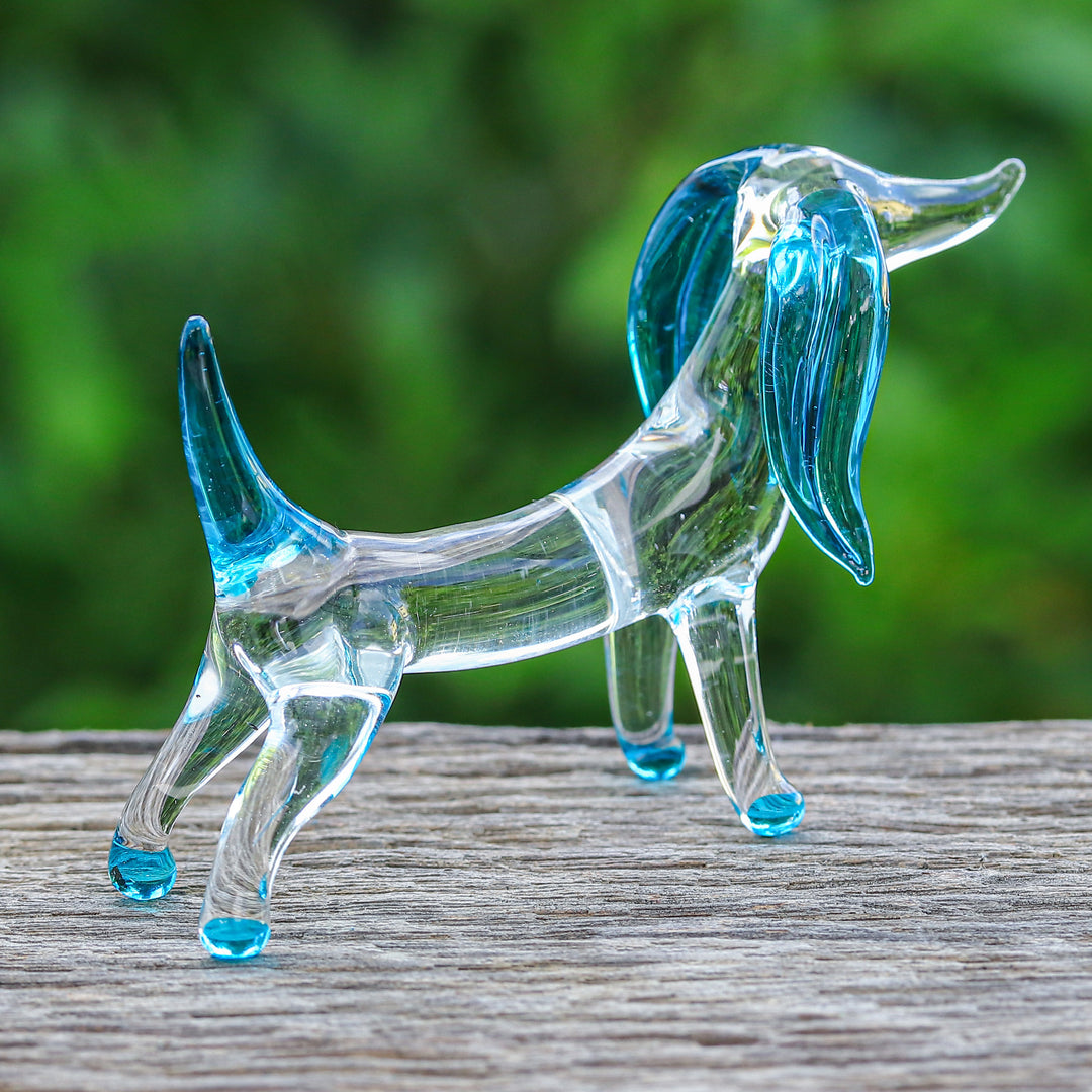 Handblown Light Blue Glass Dachshund Dog Figurine - Peace Dachshund