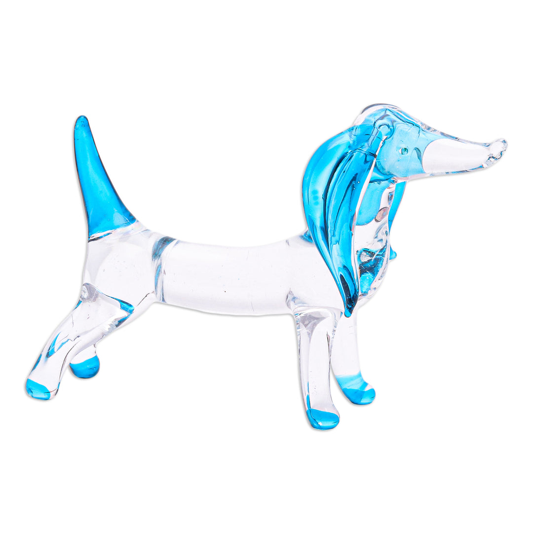 Handblown Light Blue Glass Dachshund Dog Figurine - Peace Dachshund