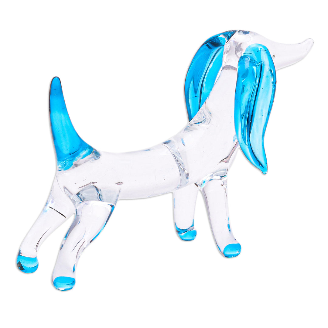 Handblown Light Blue Glass Dachshund Dog Figurine - Peace Dachshund