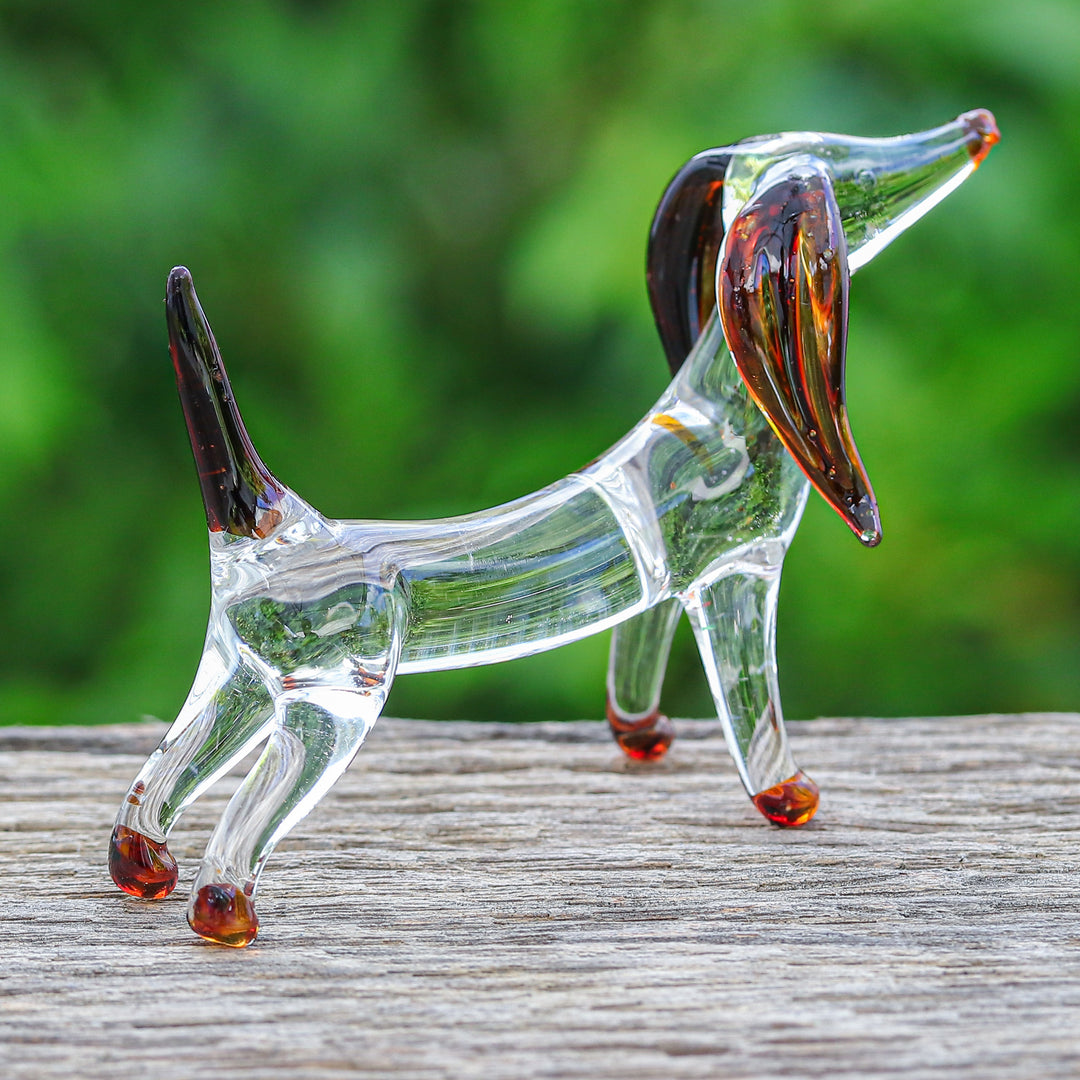 Handblown Brown Glass Dachshund Dog Figurine - Courage Dachshund