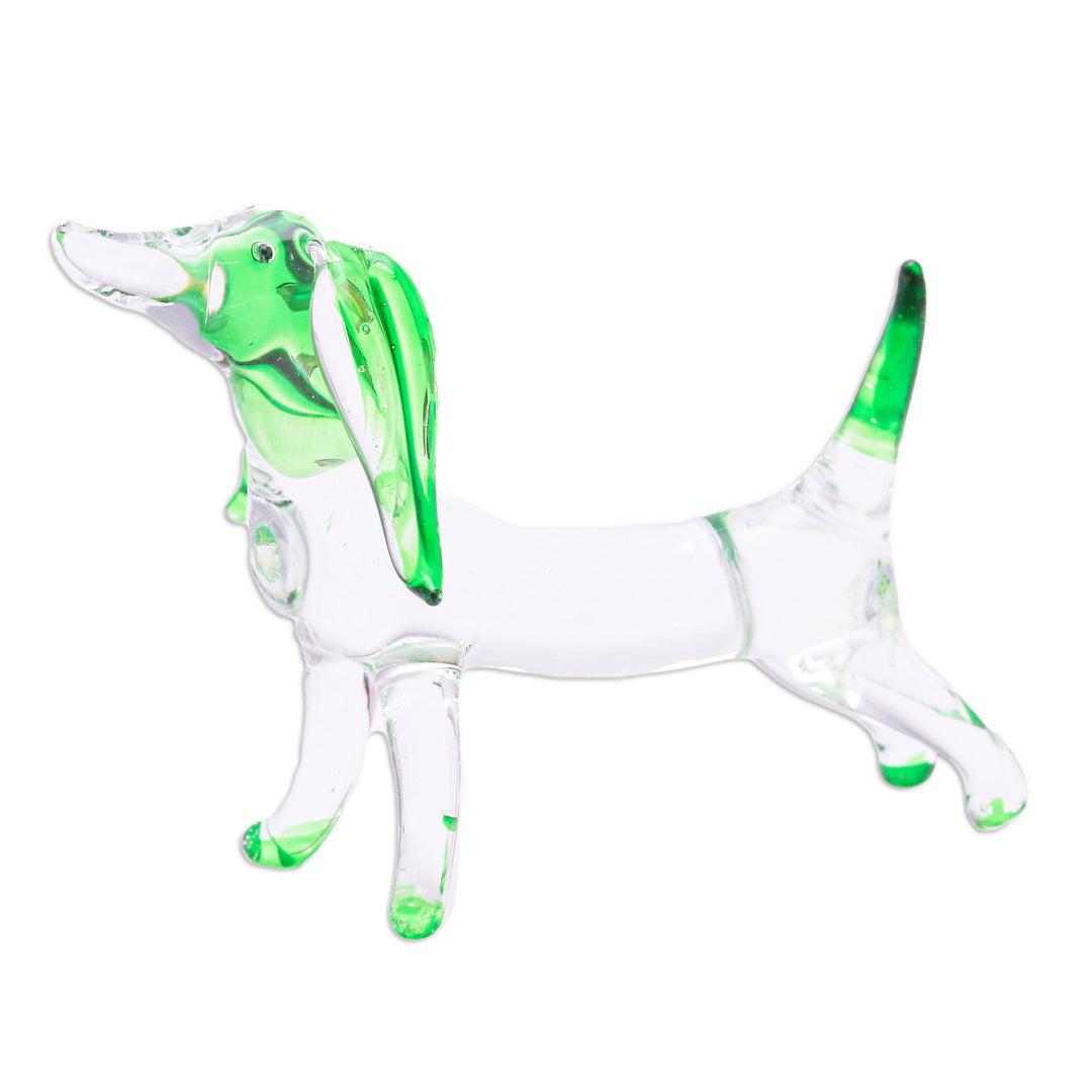 Handblown Green Glass Dachshund Dog Figurine - Hope Dachshund