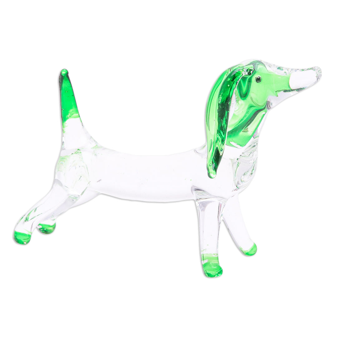 Handblown Green Glass Dachshund Dog Figurine - Hope Dachshund