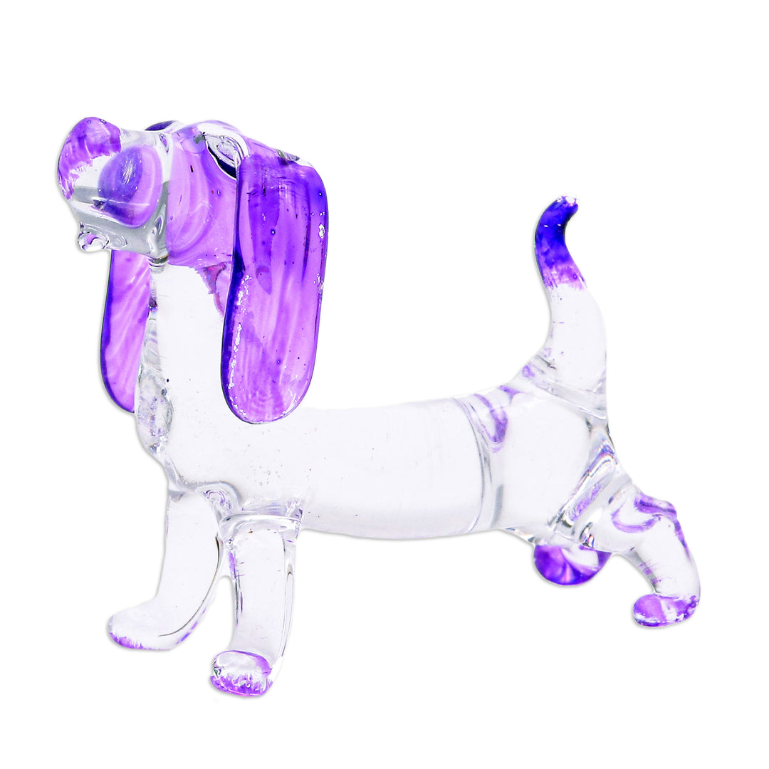 Handblown Glass Beagle Dog Figurine in Purple - Creativity Beagle