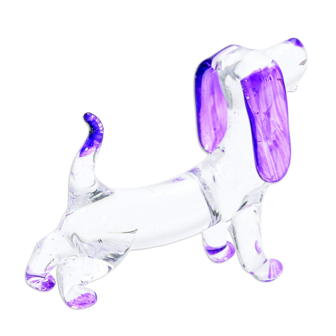 Handblown Glass Beagle Dog Figurine in Purple - Creativity Beagle