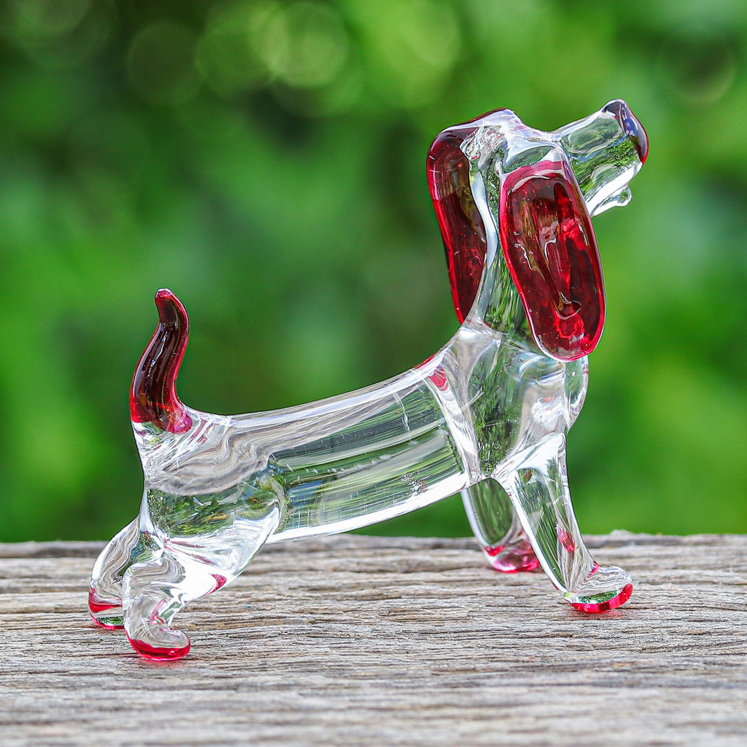 Handblown Glass Beagle Dog Figurine in Red - Passion Beagle