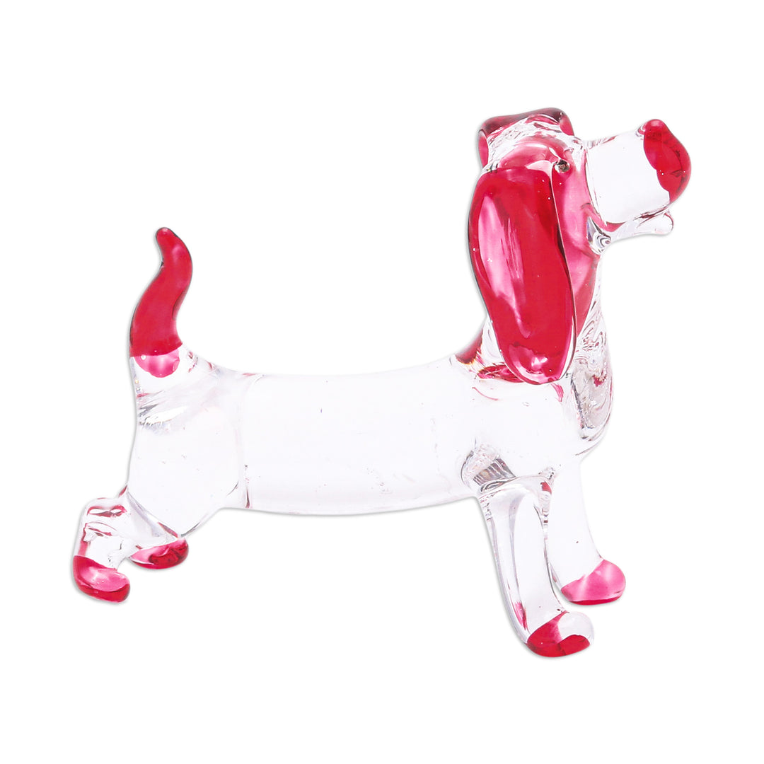 Handblown Glass Beagle Dog Figurine in Red - Passion Beagle