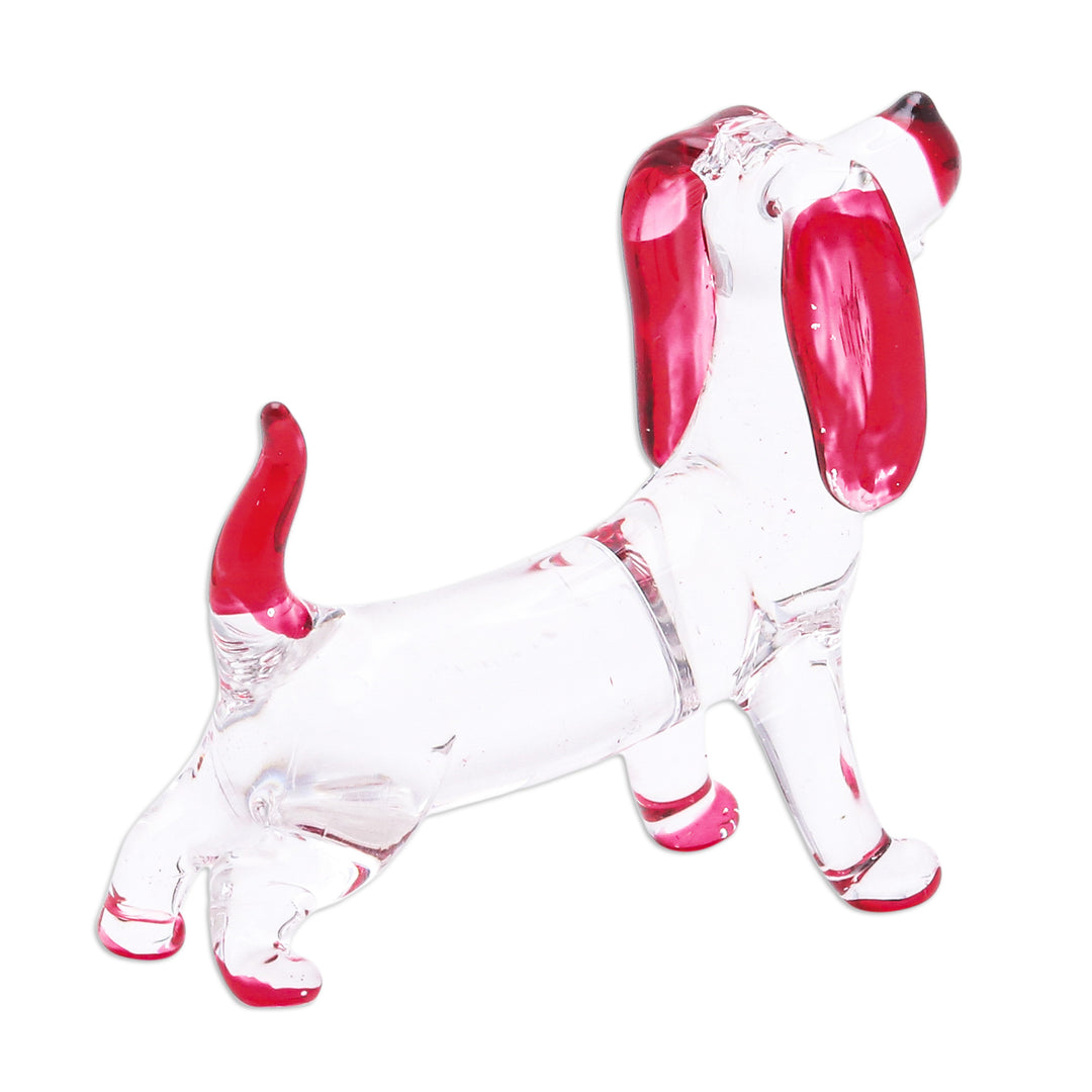 Handblown Glass Beagle Dog Figurine in Red - Passion Beagle