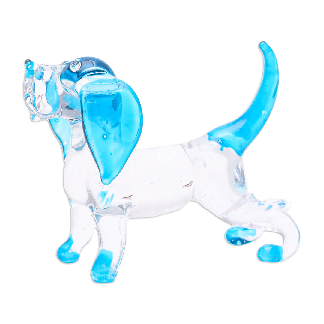 Handblown Light Blue Glass Cocker Spaniel Dog Figurine - Peace Cocker Spaniel
