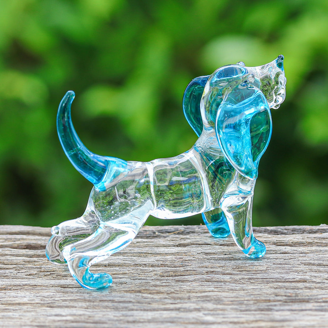 Handblown Light Blue Glass Cocker Spaniel Dog Figurine - Peace Cocker Spaniel