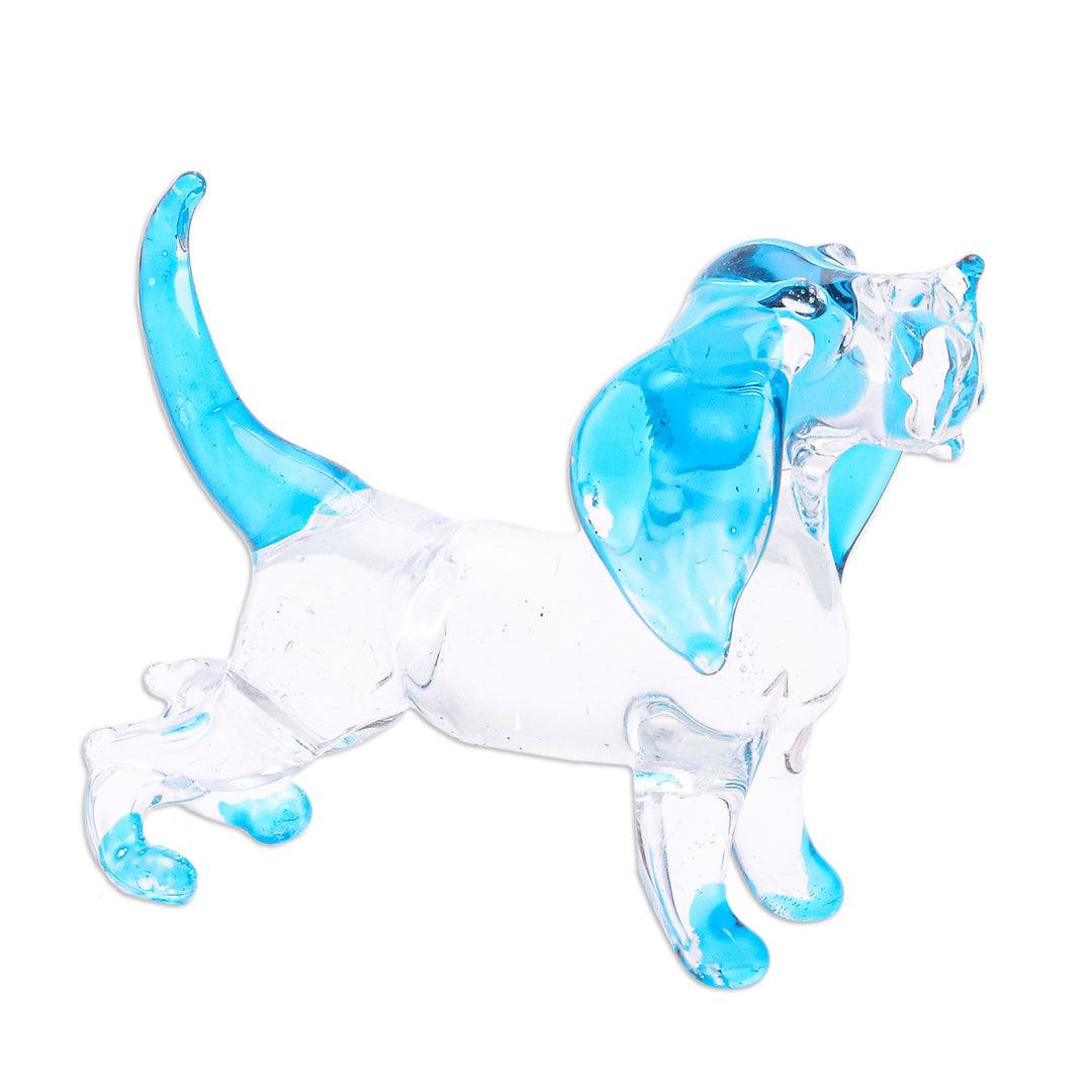 Handblown Light Blue Glass Cocker Spaniel Dog Figurine - Peace Cocker Spaniel