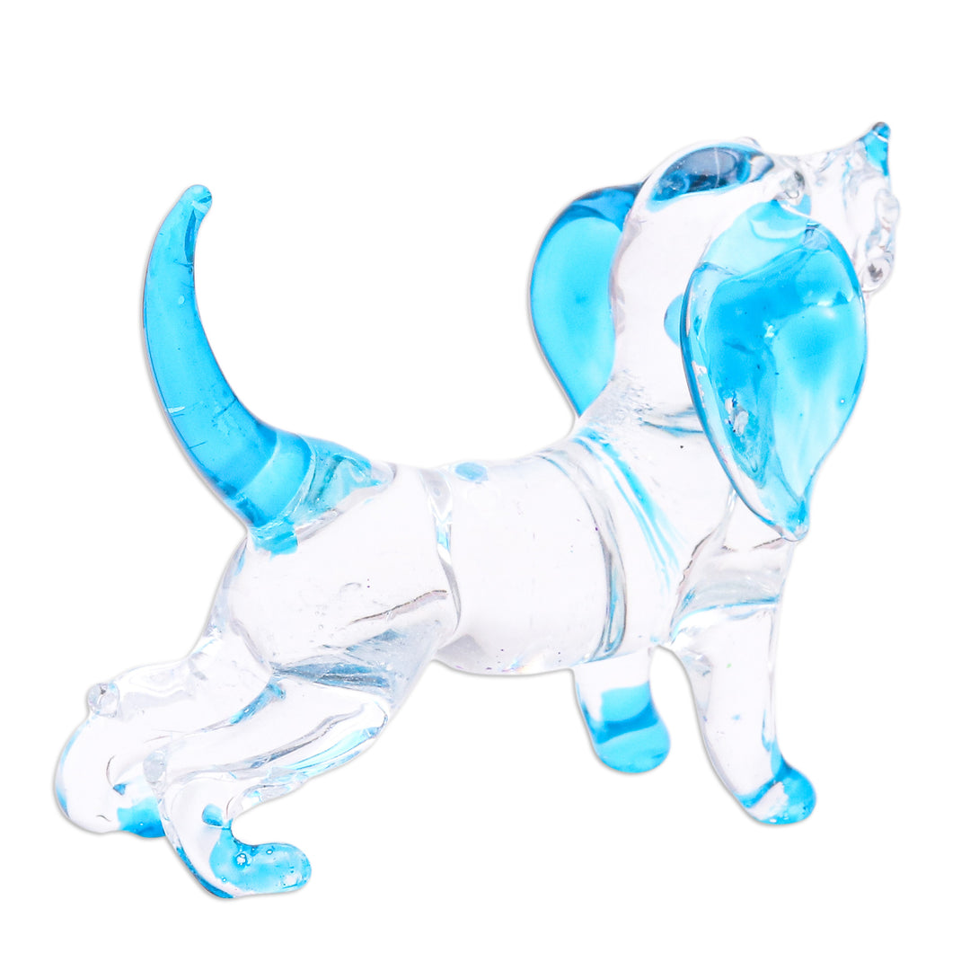 Handblown Light Blue Glass Cocker Spaniel Dog Figurine - Peace Cocker Spaniel