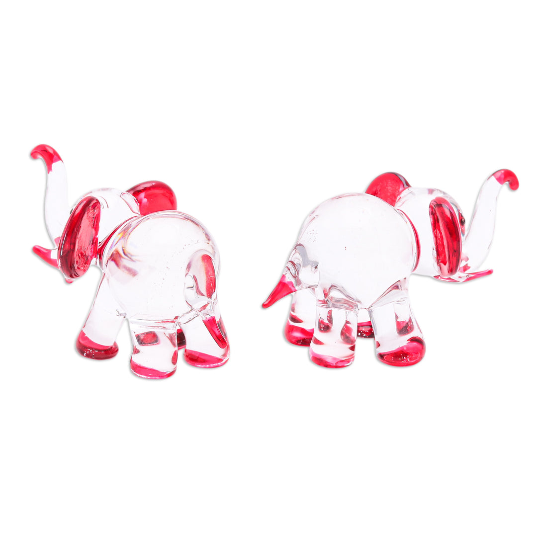 Set of 2 Elephant-Themed Handblown Glass Figurines in Red - Passion Trunks