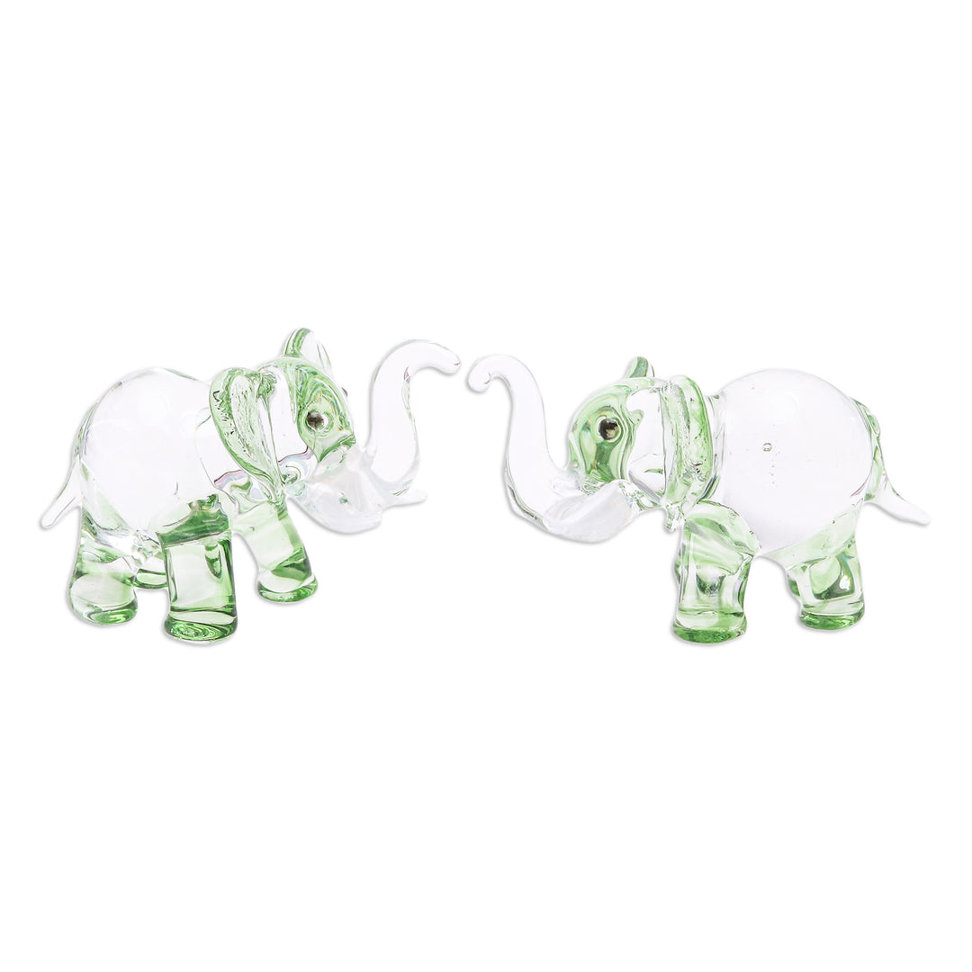 Pair of Green-Toned Handblown Glass Elephant Figurines - The Green Giants
