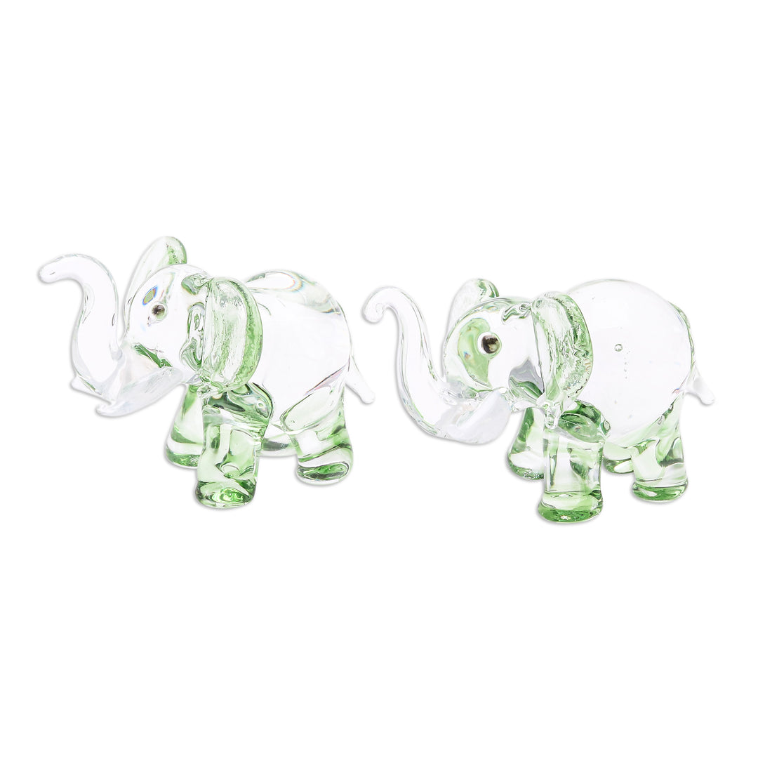 Pair of Green-Toned Handblown Glass Elephant Figurines - The Green Giants