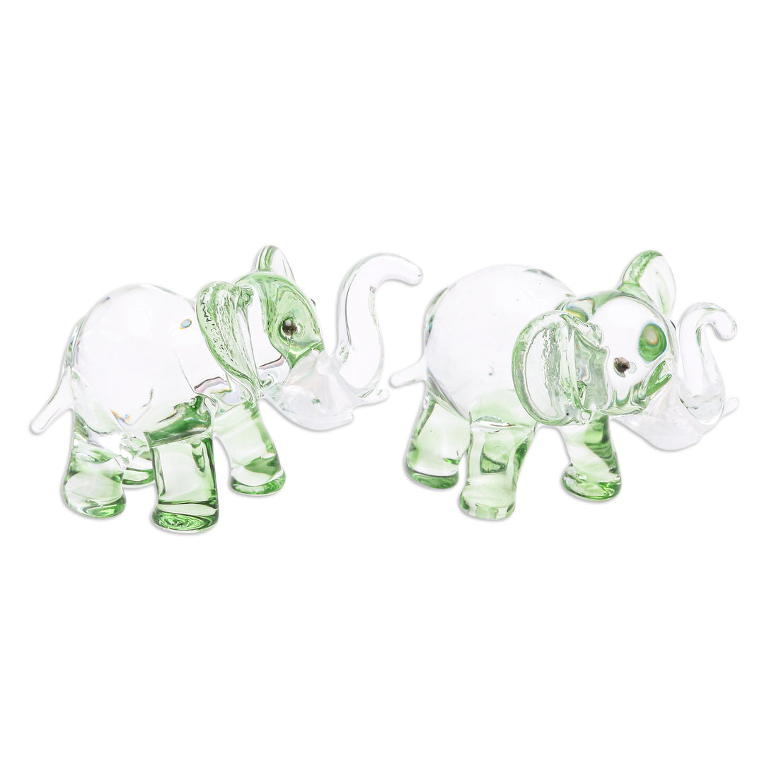 Pair of Green-Toned Handblown Glass Elephant Figurines - The Green Giants