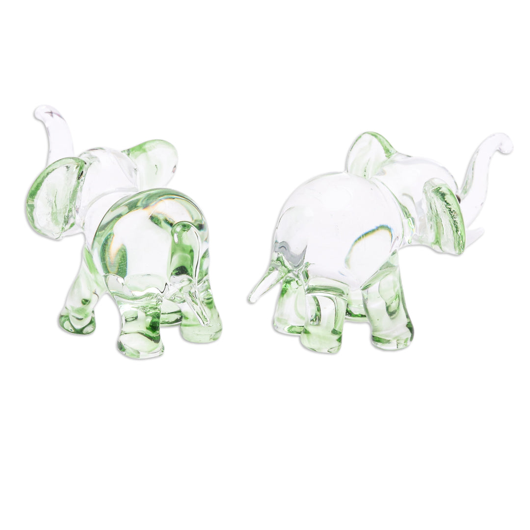 Pair of Green-Toned Handblown Glass Elephant Figurines - The Green Giants