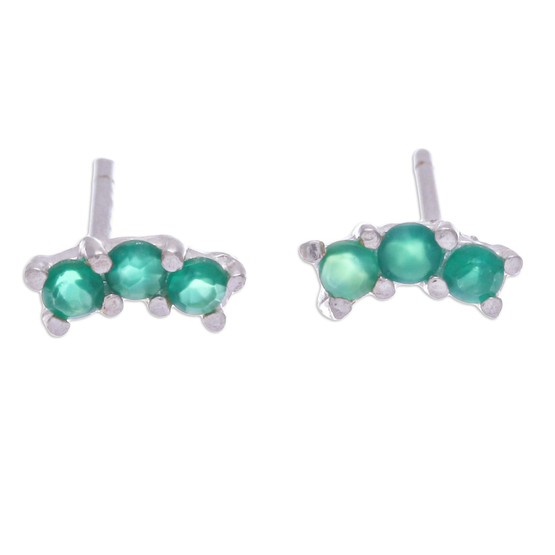 Polished Sterling Silver Stud Earrings with Chalcedony Gems - Green Reign