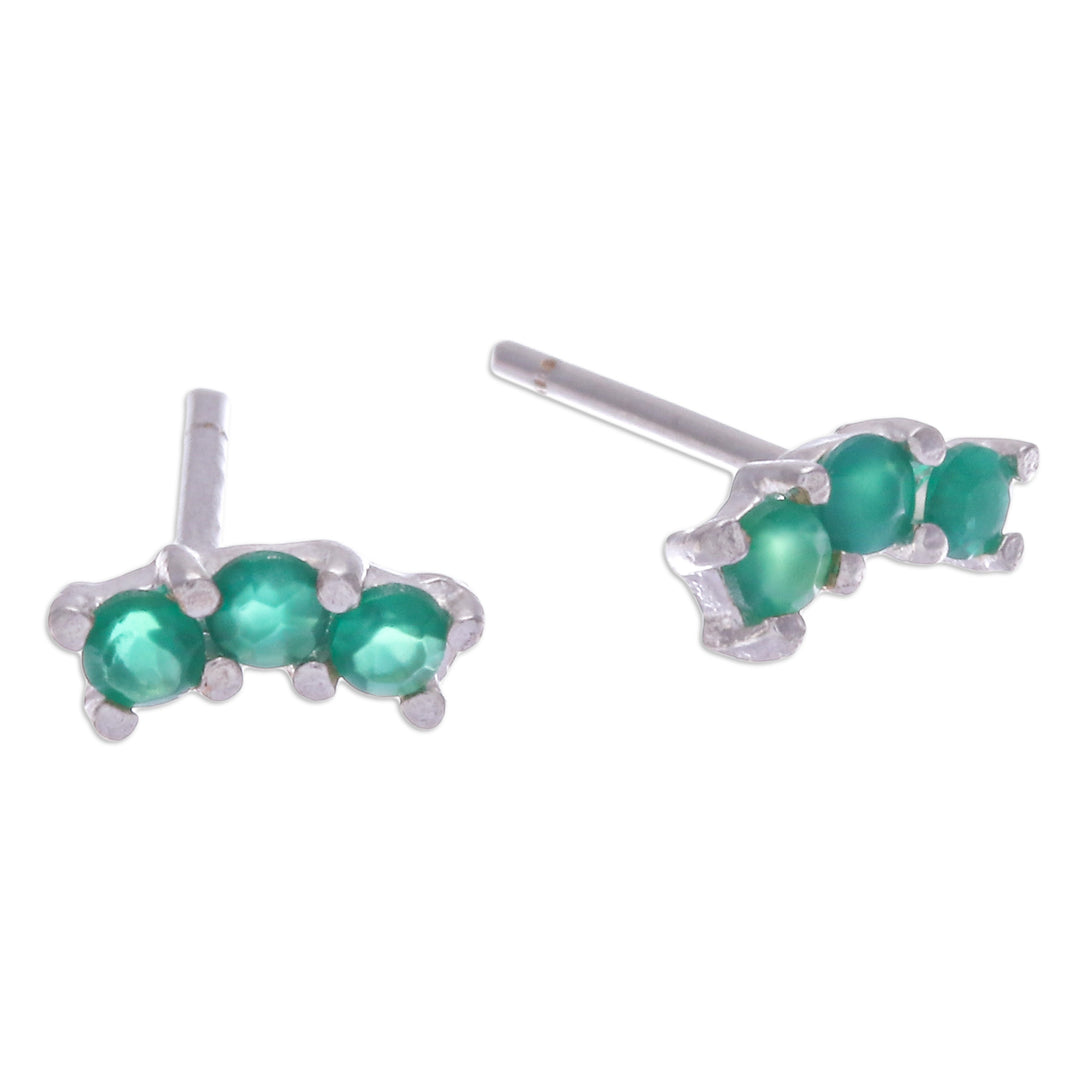 Polished Sterling Silver Stud Earrings with Chalcedony Gems - Green Reign