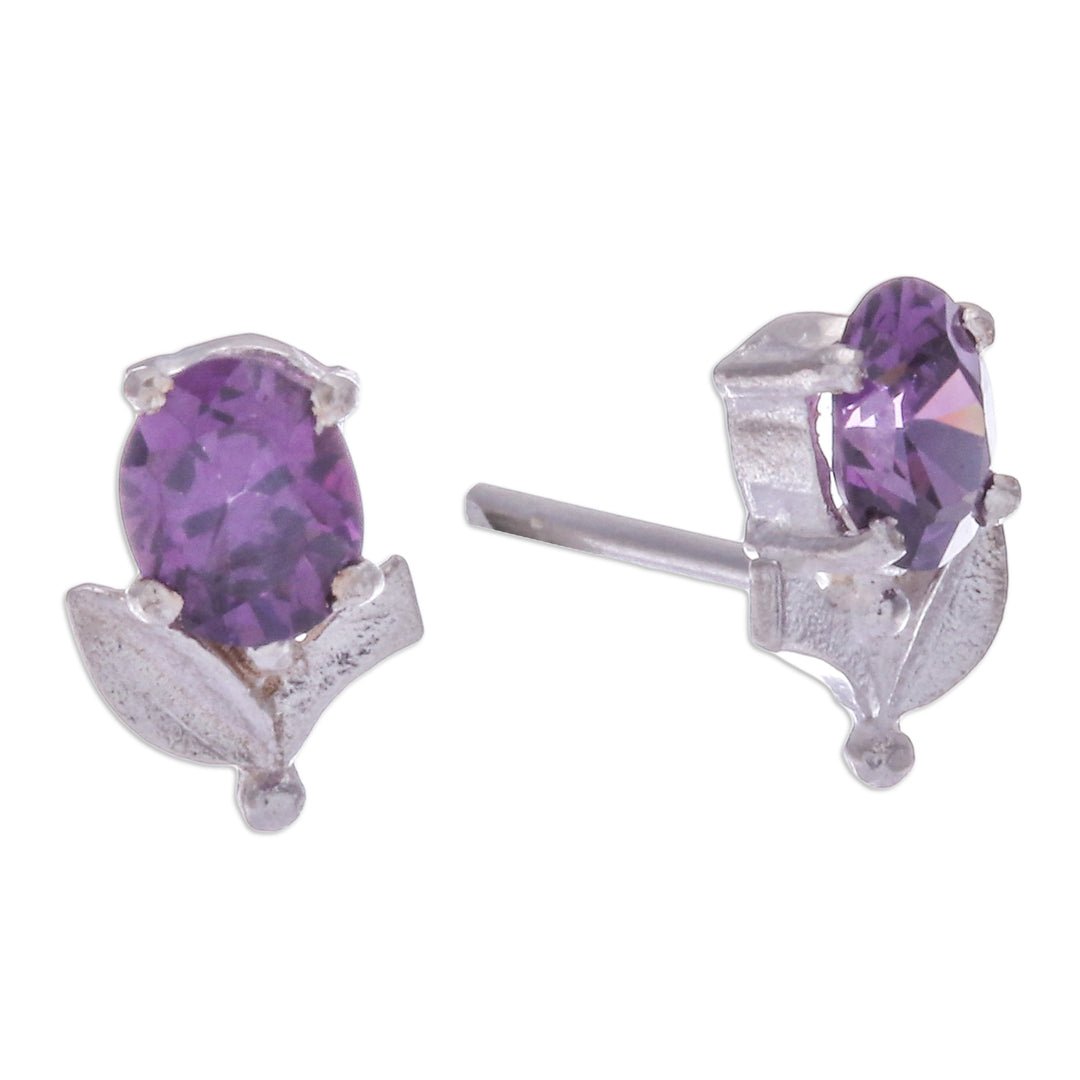 Tulip-Shaped Faceted Amethyst Sterling Silver Stud Earrings - Wisdom Tulip
