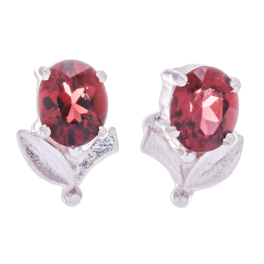 Tulip-Shaped Faceted Garnet Sterling Silver Stud Earrings - Passion Tulip