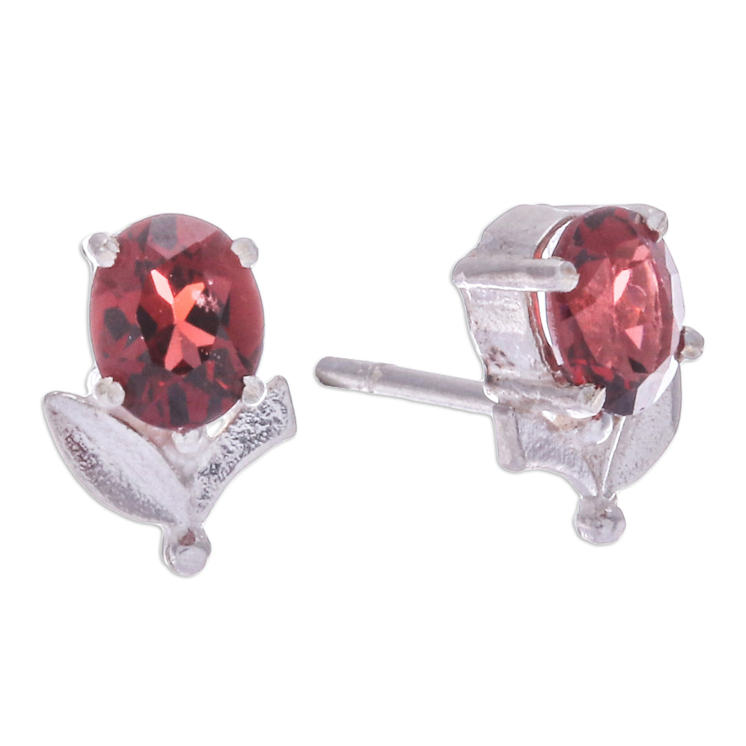 Tulip-Shaped Faceted Garnet Sterling Silver Stud Earrings - Passion Tulip